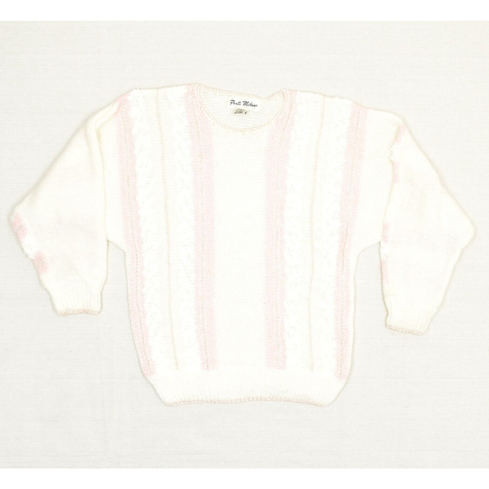 Porto Milano Women Crew Neck Sweater Striped Acrylic Multicolor Size M Vintage